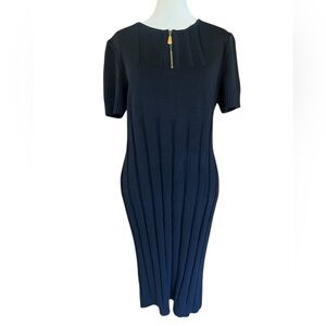 ST JOHN SPORT Stretch Ribbed Knit Classic Luxury Black M Dress Wool-Blend Mexico